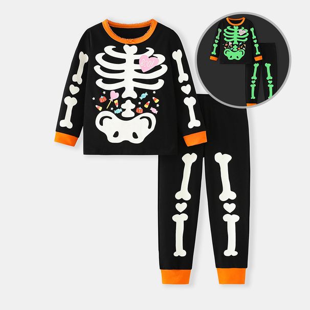 Im Dunkeln leuchtendes Halloween-Pyjama-Set für Kinder – Zweiteiliges Outfit mit langen Ärmeln und Hose für Jungen und Mädchen (3–8 Jahre)_voghion.com