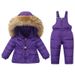 Ensemble de combinaison de neige d'hiver pour enfant – Salopette isolante et doudoune à capuche (bavoir amovible, 90 % duvet de canard blanc, polyester déperlant, unisexe 1-4 ans)_voghion.com