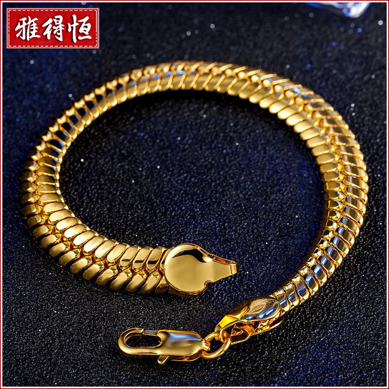 Bracciale cubano da uomo con catena laterale in osso di serpente piatto, placcato oro, grande 9 mm_voghion.com
