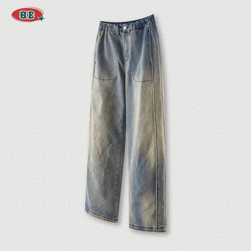 Vīriešu apģērbi Mazgāt dzeltenās dūņas darīt veci džinsi retro ielas brīvas modes bikses_voghion.com