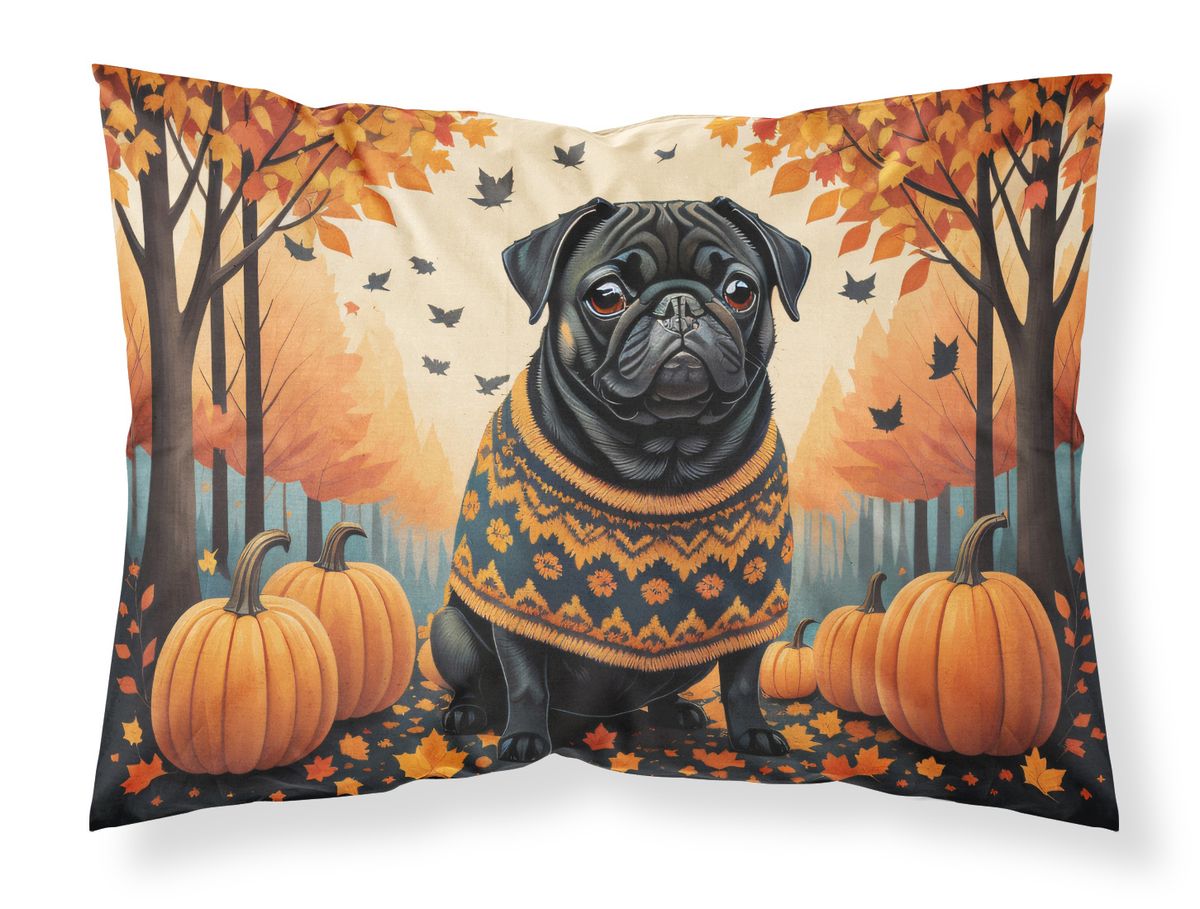 Black Pug Fall Standard Pillowcase Lightweight Super Soft Easy Care Decorative Artwork Pillowcase, Standard_voghion.com