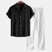 Men's Stylish Short Sleeve Linen Shirt & Pants Set With 3D Digital Print - Comfortable Summer Outfit For Casual Wear_voghion.com