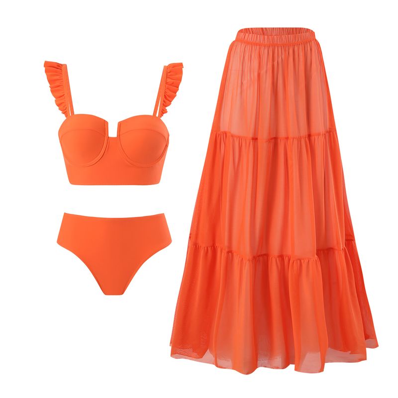 Dameskleding bikini badpak dames driedelige sexy bikini mesh cake hoge taille A-lijn strand geplooide paraplu rok_voghion.com