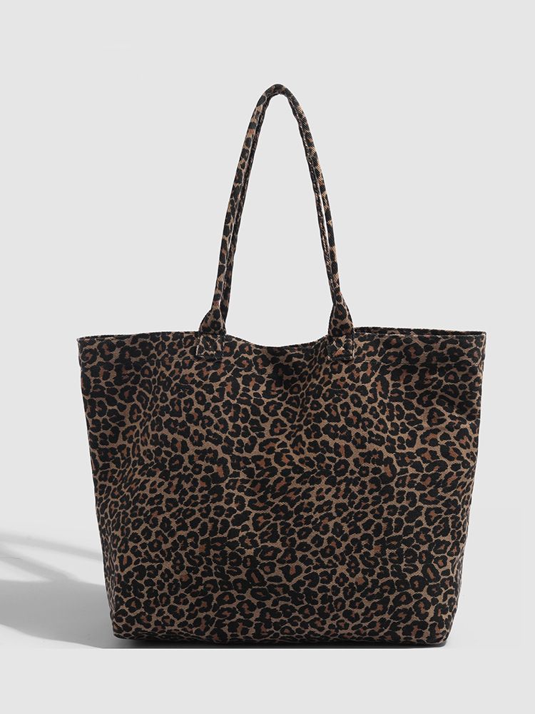 Korean Niche Leopard Print Canvas For Women Summer New Casual Lazy Style Shoulder Large Capacity Commuter Tote Bag_voghion.com