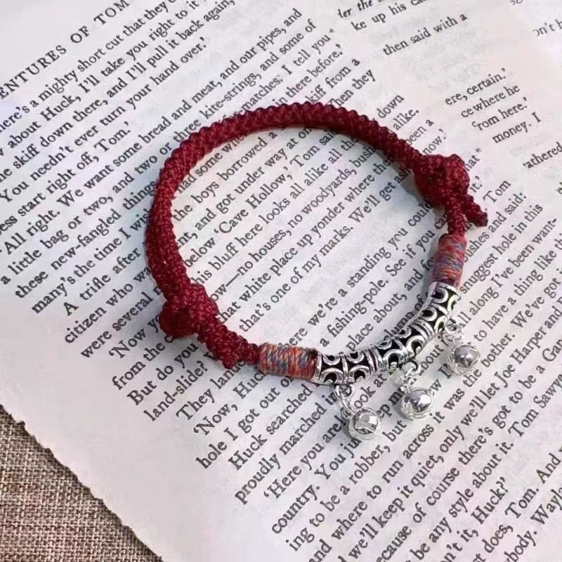 Nuovo braccialetto unisex in stile tibetano con corda rossa intrecciata a mano, versatile, in stile cinese, con campanella in filo di cotone intrecciato a mano_voghion.com