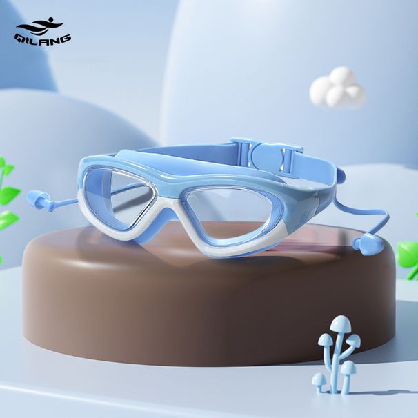 Children's Waterproof Anti-Fog Large Frame Diving Goggles Boys And Girls Professional One-Piece Earplugs Silicone HD_voghion.com