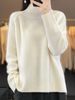 Damenbekleidung: Strickpullover mit Saum – Weiche Schafwollmischung, Pullover mit hohem Halsausschnitt, lässige, lockere Passform, einfarbiges Oberteil (Weiß, Beige, Khaki, Grau, Schwarz)_voghion.com