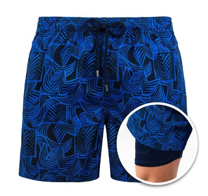 Pantaloni da spiaggia da uomo con stampa sportiva, pantaloncini a doppio strato, tasca di drenaggio migliorata_voghion.com