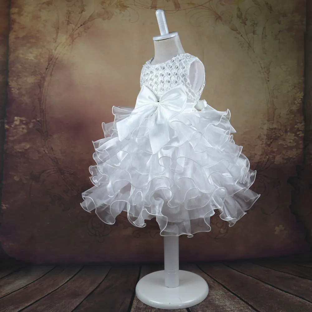 Mother & Kids new style girl flower princess dress bow beaded baby dress flower girl wedding dress tutu skirt_voghion.com