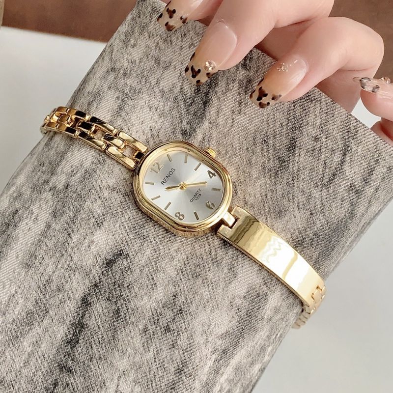 Relojes de pulsera para mujer, de segunda mano, de alta gama, con media pulsera, de cuarzo dorado retro, pequeño y exquisito._voghion.com