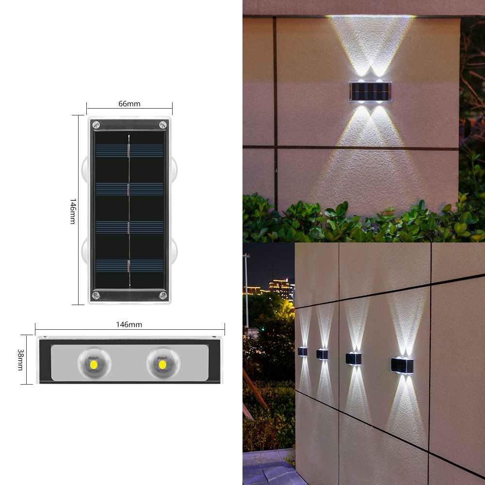 Solarne lampy ścienne, wodoodporne, zewnętrzne, ogrodowe LED, do patio, ogrodu, wejścia do willi, ogrodzenia, z regulowaną jasnością (opcje światła białego/ciepłego)_voghion.com