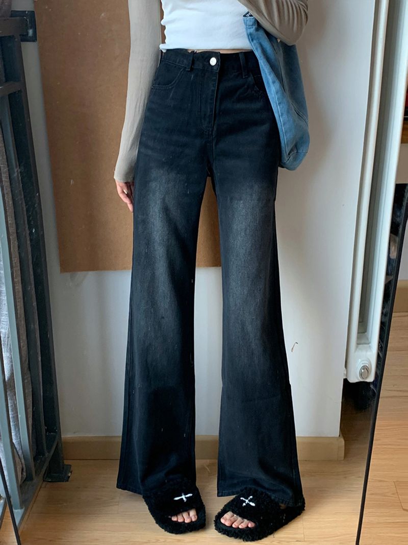 Pantalones casuales holgados y rectos con microcampana, de pierna ancha, de cintura alta, para otoño de 2024, tallas grandes para mujer_voghion.com