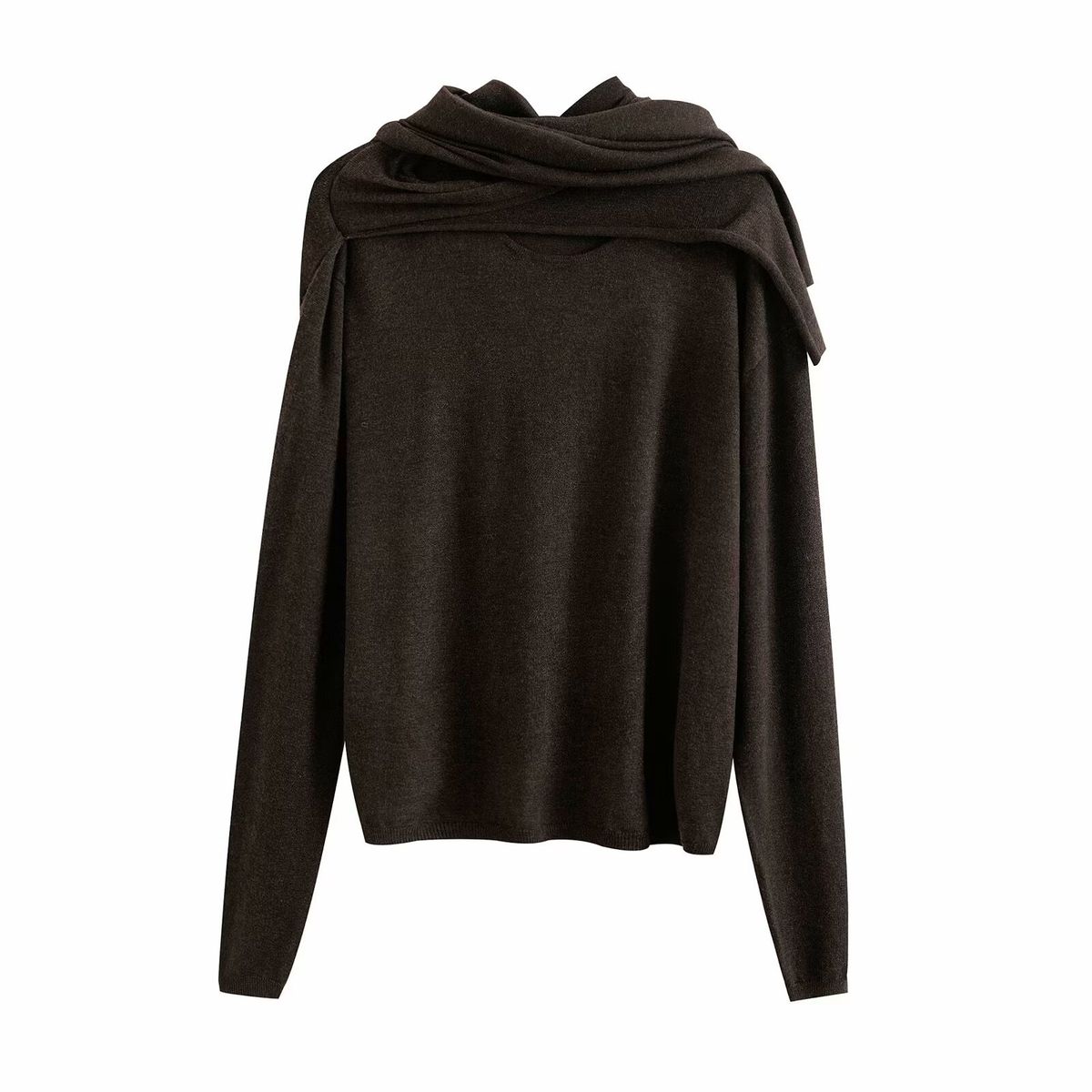 PB&ZA Damenmode 2025 Sommer Neuer trendiger Langarm-Strickpullover mit Schalkragen 0578372_voghion.com