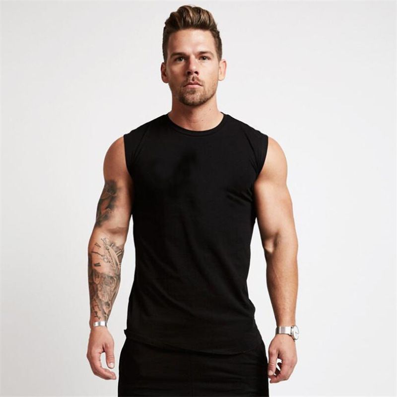 Außenhandel Light Board Einfarbig Sommer Sport Ärmelloses T-Shirt Herren Bodybuilding Fitness Weste Reine Baumwolle Lauftraining Top_voghion.com