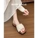 Cowhide Version~Square Toe Wrinkled Open-Toe Slide For Women Summer 2025 New Soft Leather Thick Sole Sandals_voghion.com