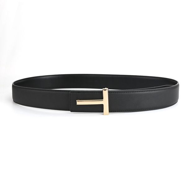 Cintura da uomo in vera pelle con bottone a T in streaming live, casual, versatile, business_voghion.com