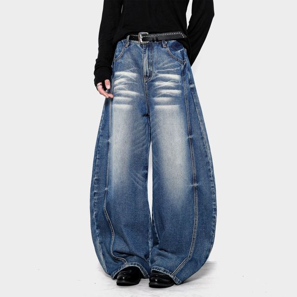Unisex Vintage Washed Bootcut Jeans - Relaxed Fit High Waist Cleanfit Denim Pants With Cat Whiskers & Distressed Details_voghion.com