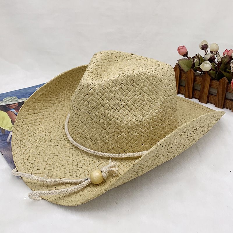 Lala straw hand-knitted straw hat for men women's western cowboy hat Beach holiday trip sun shade knight hat_voghion.com