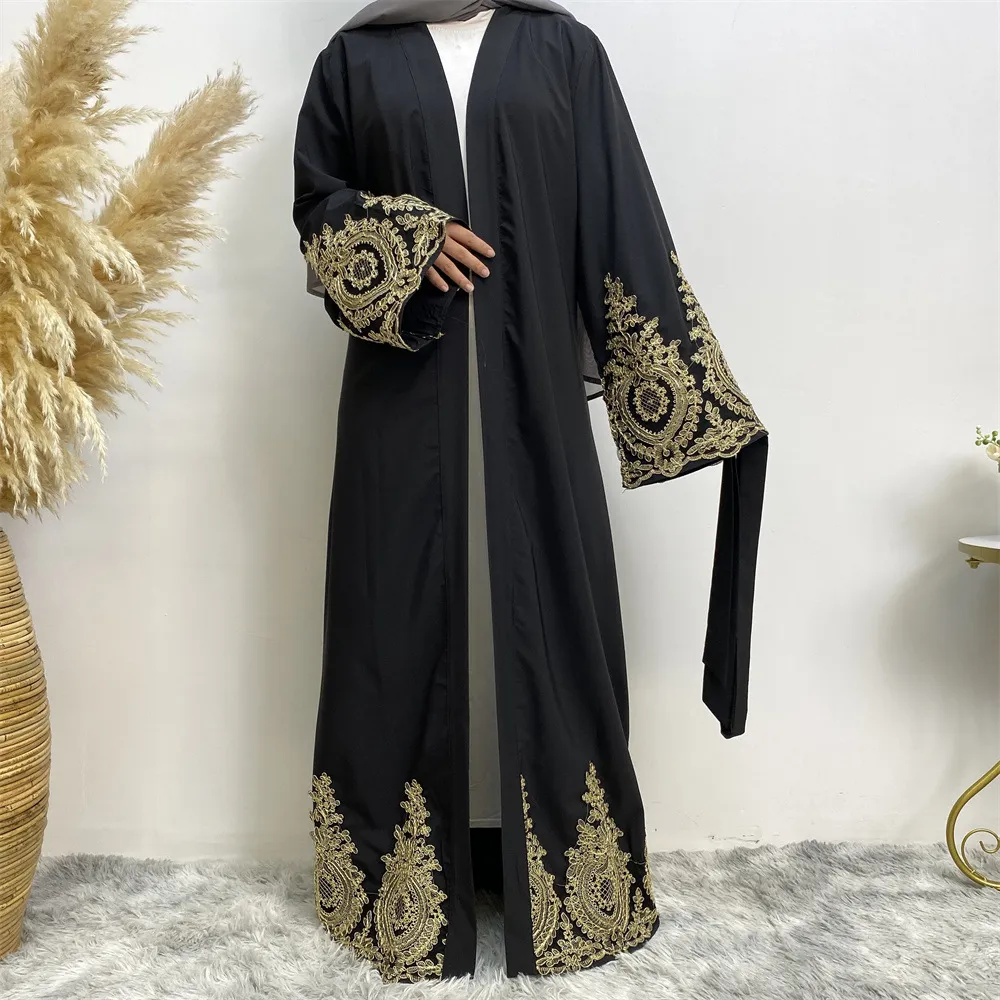 Women's Clothing lace stitching fashion slim cardigan robe Dubai Abaya_voghion.com