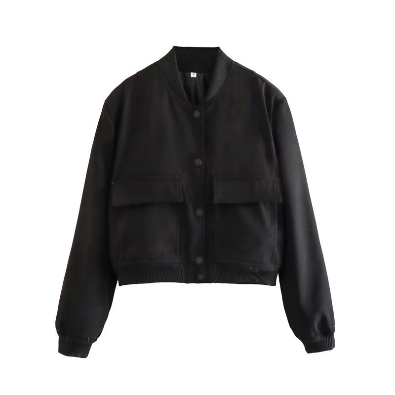Veste courte avec poches pour femme, manteau à manches longues, col rond, couleur unie, blanc, décontracté, simple boutonnage, mode printemps-automne 2023_voghion.com