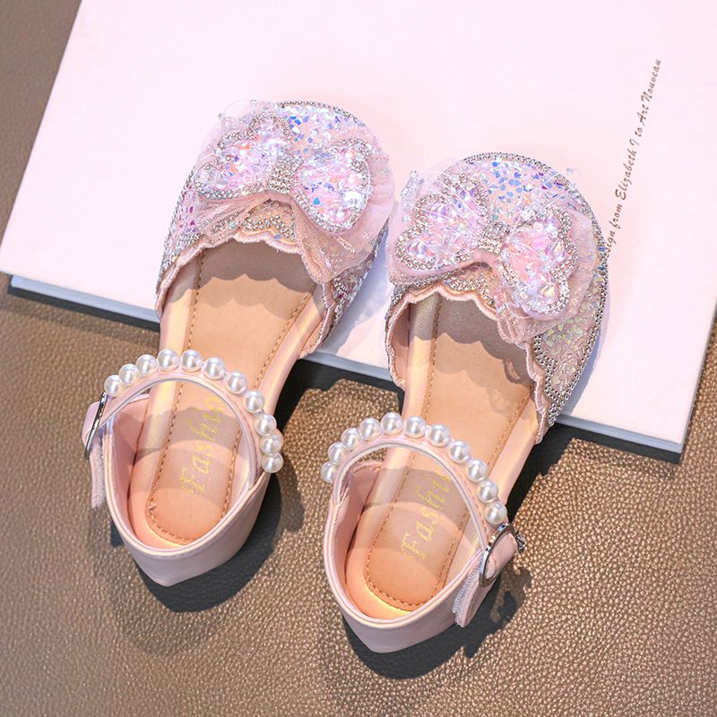 Nuove scarpe di vetro per bambine, scarpe con perle a farfalla, scarpe da ballo_voghion.com