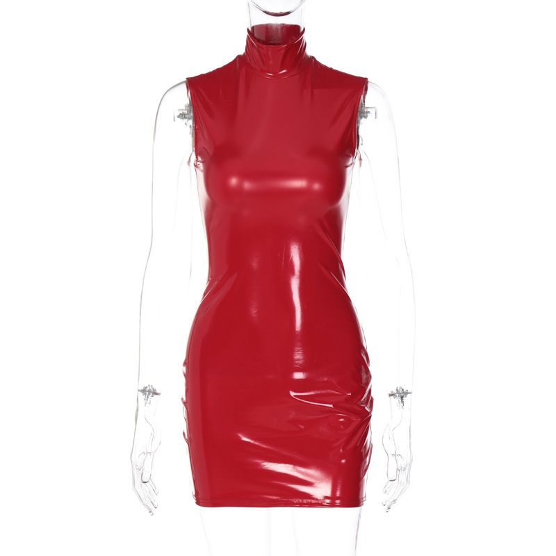 Gonna attillata con cerniera in PU, stile sexy, con colletto alto, per discoteca, piccante, da ragazza, con fianchi scoperti_voghion.com