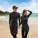 Snel drogend wetsuit voor heren en dames - UPF 50+ bescherming tegen de zon | Set met lange mouwen, rashguard en broek voor duiken/surfen (zwart/blauw, S-XXL)_voghion.com