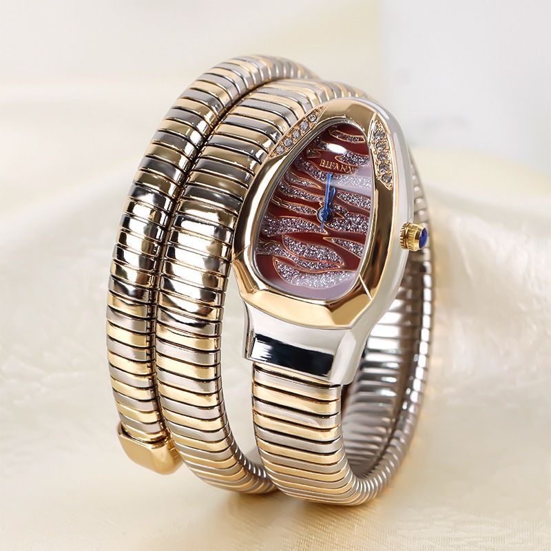 Schlangenförmige Quarzuhr, modisch, vielseitig, exquisite, diamantbesetzte Nischen-Kunstuhr für Damen_voghion.com