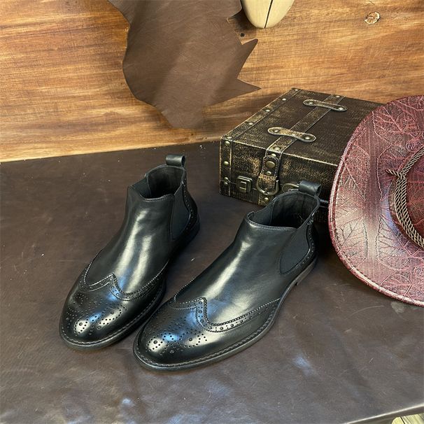 Stivali in vera pelle di cavallo fatti a mano, stivaletti casual in pelle alla moda per quattro stagioni_voghion.com