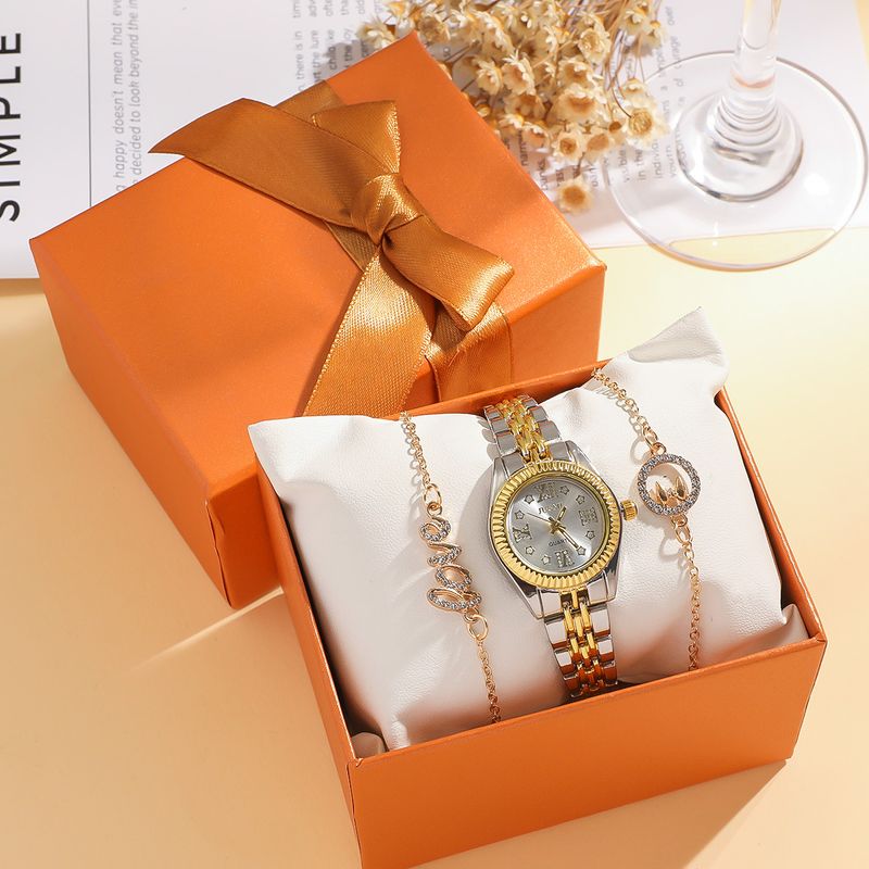 Women's Steel Band High-End Luxury Roman Numerals Watch Round Bowknot Love English Letter Bracelet Set_voghion.com