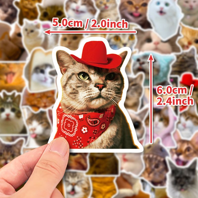 Stationery Sticker 50 Realistic Kitten Stickers With Cute Cat Expressions, Creative Decorative Water Cups, Notebooks, Handbooks, Small Stickers_voghion.com