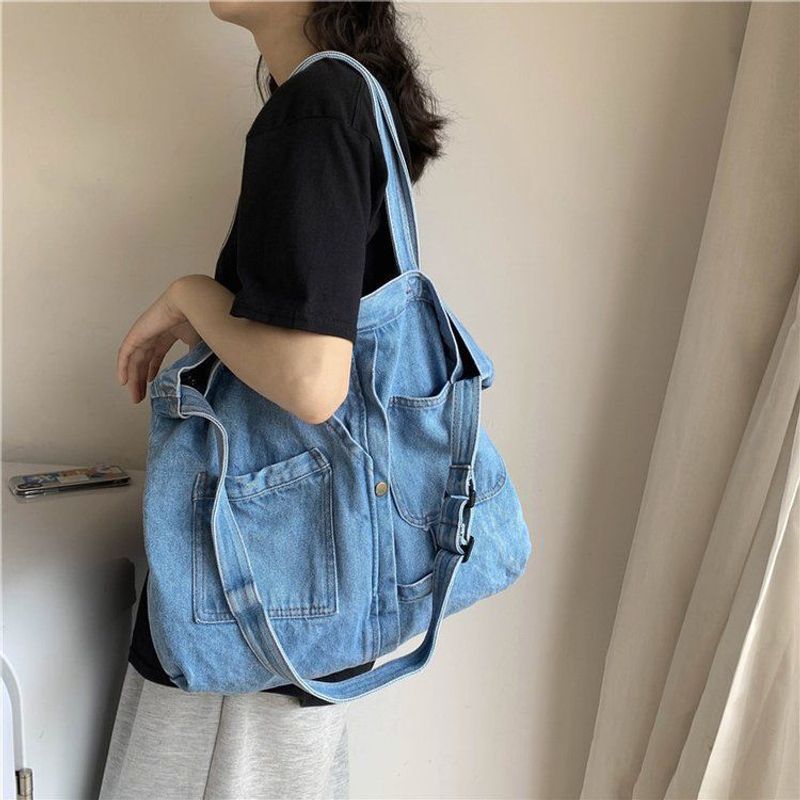 Denim Canvas Ethno-Stil Große Kapazität Damen Schultertasche Mama Ausgehen Umhängetasche Arbeit Langlebig Reisen_voghion.com