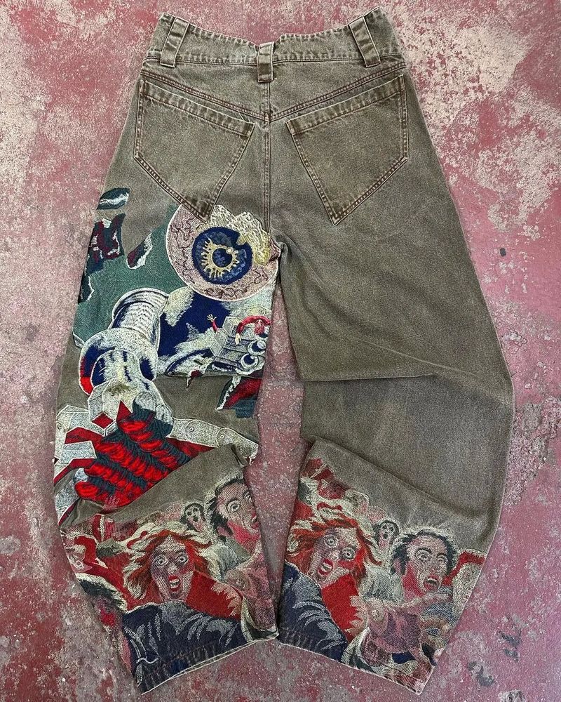 Ubrania męskie American High Street Harajuku Hip Hop Haftowane szerokie nogawki Jeansy męskie Trendy All Match Slim Straight Jeans_voghion.com