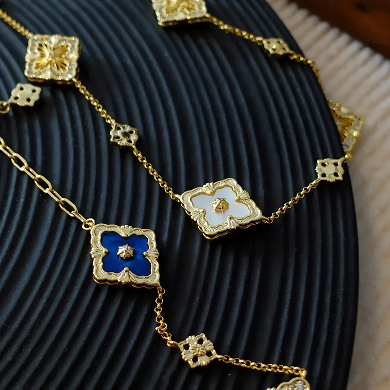 Īsta zelta galvanizēta cirkona dimanta ziedu kaklarota ar vieglu, greznu, augstas klases sajūtu, moderna un daudzpusīga_voghion.com