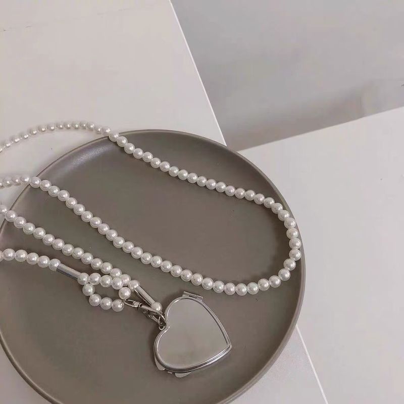 Catena di perle alla moda con ciondolo a forma di cuore con specchio, cinturino a forma di croce, cintura alla moda versatile, stile occidentale_voghion.com