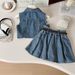 Mother & Kids New Spring And Summer Girls' Suits, Denim Vests And Skirts, Two Piece Sets, Cute Baby Girl Suits With Belts_voghion.com