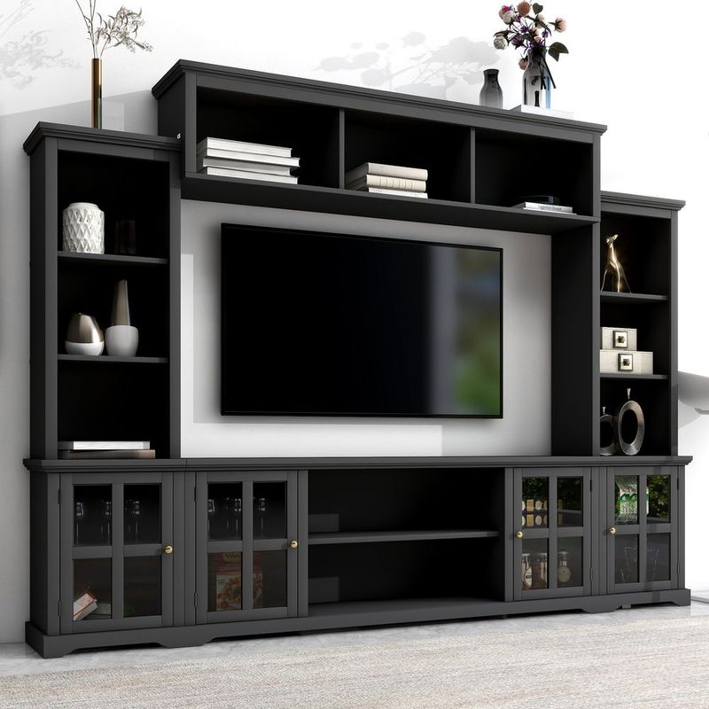 [VIDEO Provided] ON-TREND Minimalism Entertainment Wall Unit With Bridge, Modern TV Console Table For TVs Up To 70', Multifunctional TV Stand With T_voghion.com