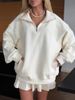 "Trendy Streetwear Essentials - Oversized Pullover Hoodie & Minirock Set, Weiche Polyestermischung (Off-White/Grau/Marineblau/Grün)"_voghion.com