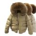 Women's Short Down Jacket Large Collar, White Duck Down, Loose Fit, Petite Winter Coat With Raccoon Fur Collar_voghion.com