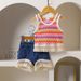 Mamma e bambini, top senza maniche a righe con nappe e pantaloncini in denim, set da due pezzi carino_voghion.com