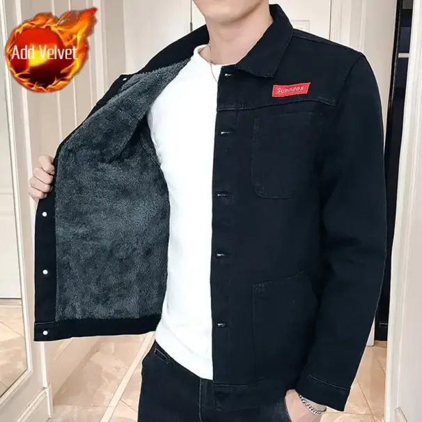 Male Jean Coats With Sheep Men's Denim Jacket Warm Padding Black Padded Wool Button In Lowest Price G Winter Outerwear One Piece_voghion.com