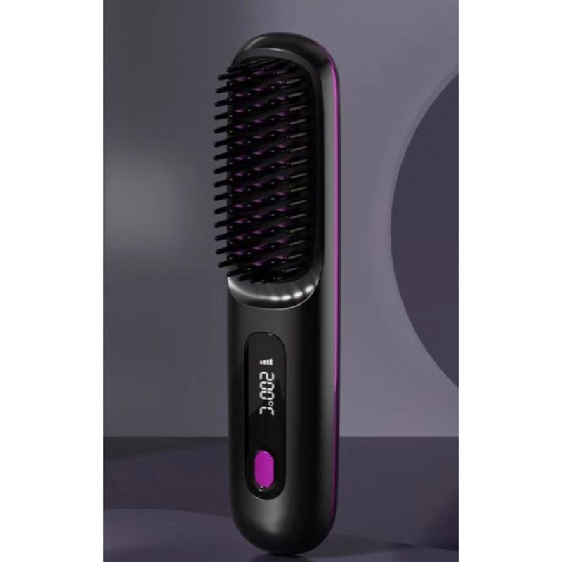 Nuova spazzola lisciante multifunzionale con display LCD, ricaricabile tramite USB, riscaldamento in ceramica, mini spazzola per capelli portatile wireless_voghion.com