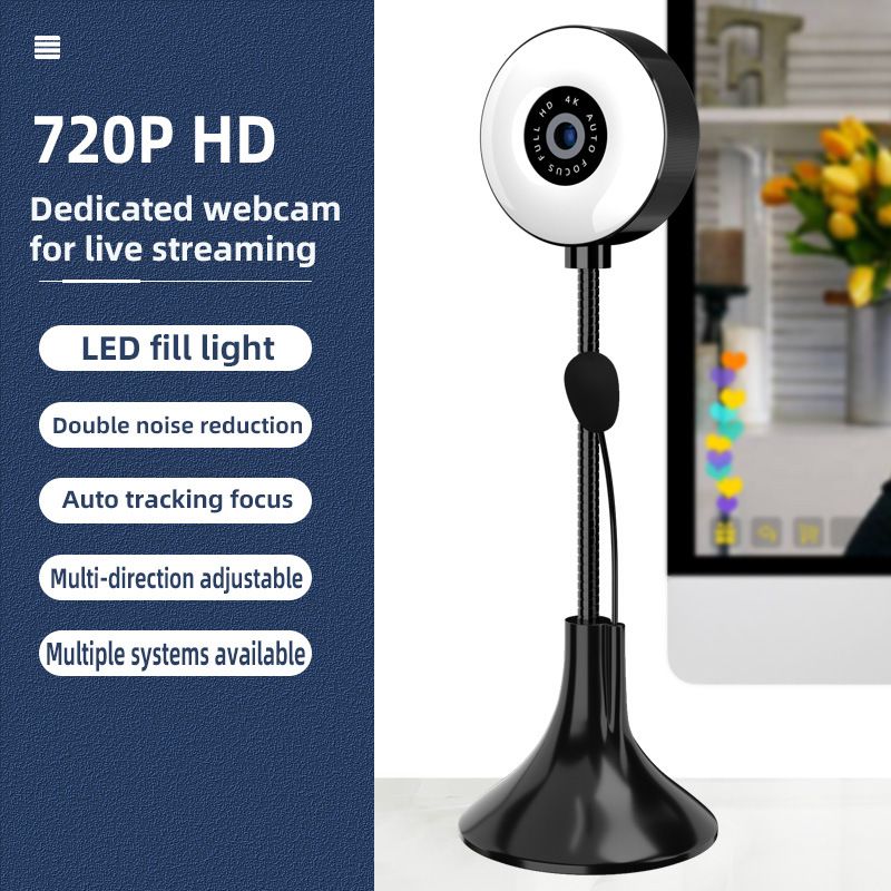Webcam 4K avec mise au point automatique, éclairage LED et réduction du bruit, caméra USB Plug Play pour zoom, streaming et cours en ligne, casque filaire inclus_voghion.com