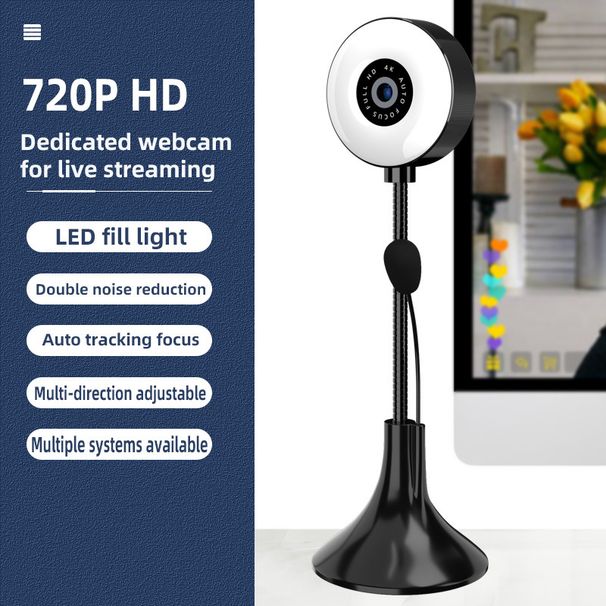 Webcam 4K avec mise au point automatique, éclairage LED et réduction du bruit, caméra USB Plug Play pour zoom, streaming et cours en ligne, casque filaire inclus_voghion.com