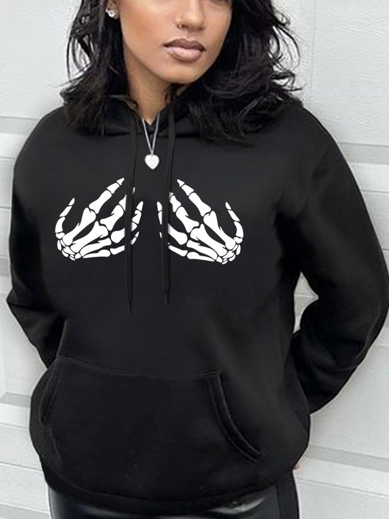 Hooded Fleece Sweater Casual Fashion Cotton Printed Women's Clothing_voghion.com