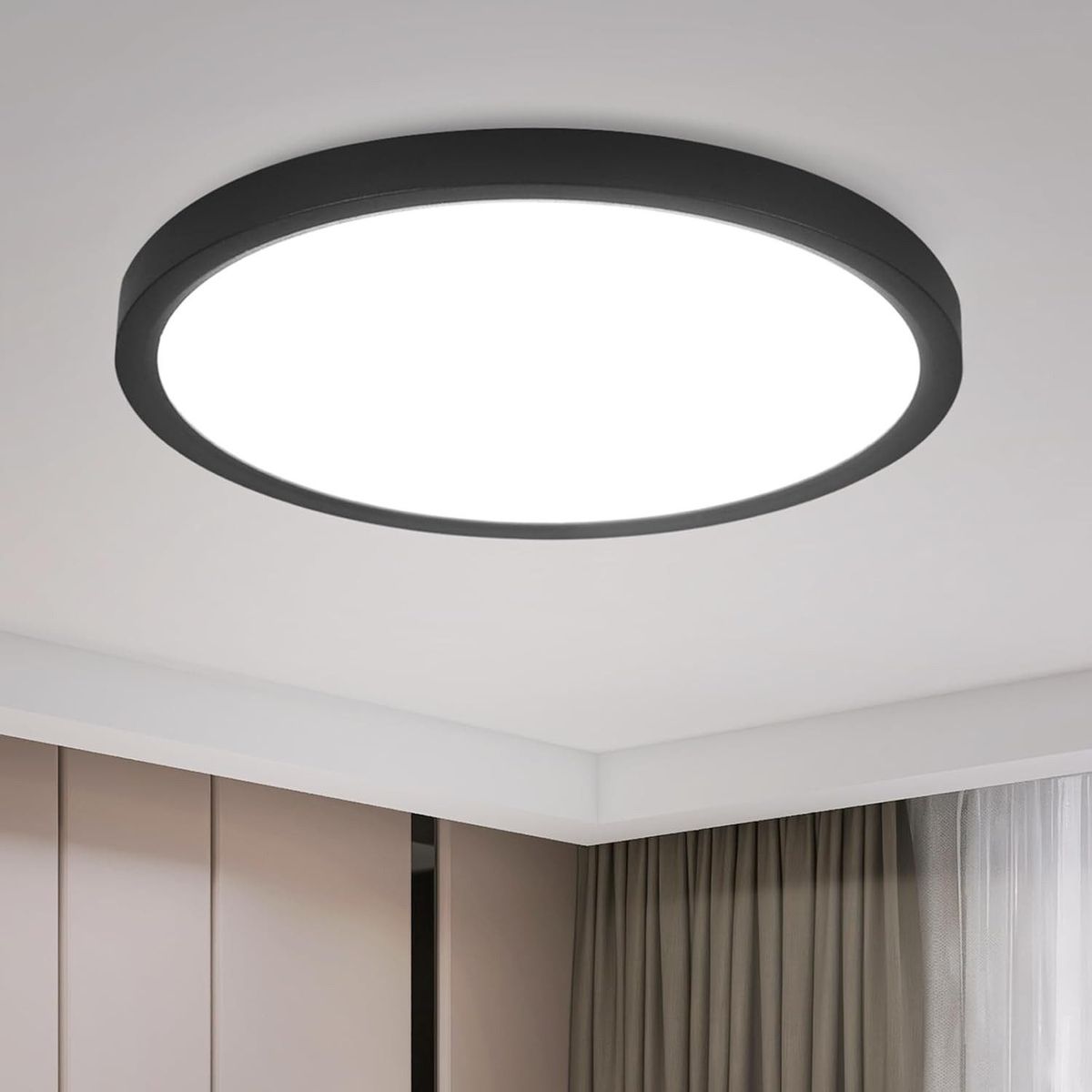 Glitzerlife Deckenlampe LED Deckenleuchte Flach - Ø23cm Badezimmerlampe Kaltweiß Schlafzimmerlampe Schwarz 18W Küchenlampe IP44 Flurlampe Rund Für Bad Wohnzimmer_voghion.com