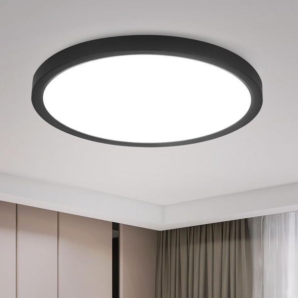 Glitzerlife Deckenlampe LED Deckenleuchte Flach - Ø23cm Badezimmerlampe Kaltweiß Schlafzimmerlampe Schwarz 18W Küchenlampe IP44 Flurlampe Rund Für Bad Wohnzimmer_voghion.com