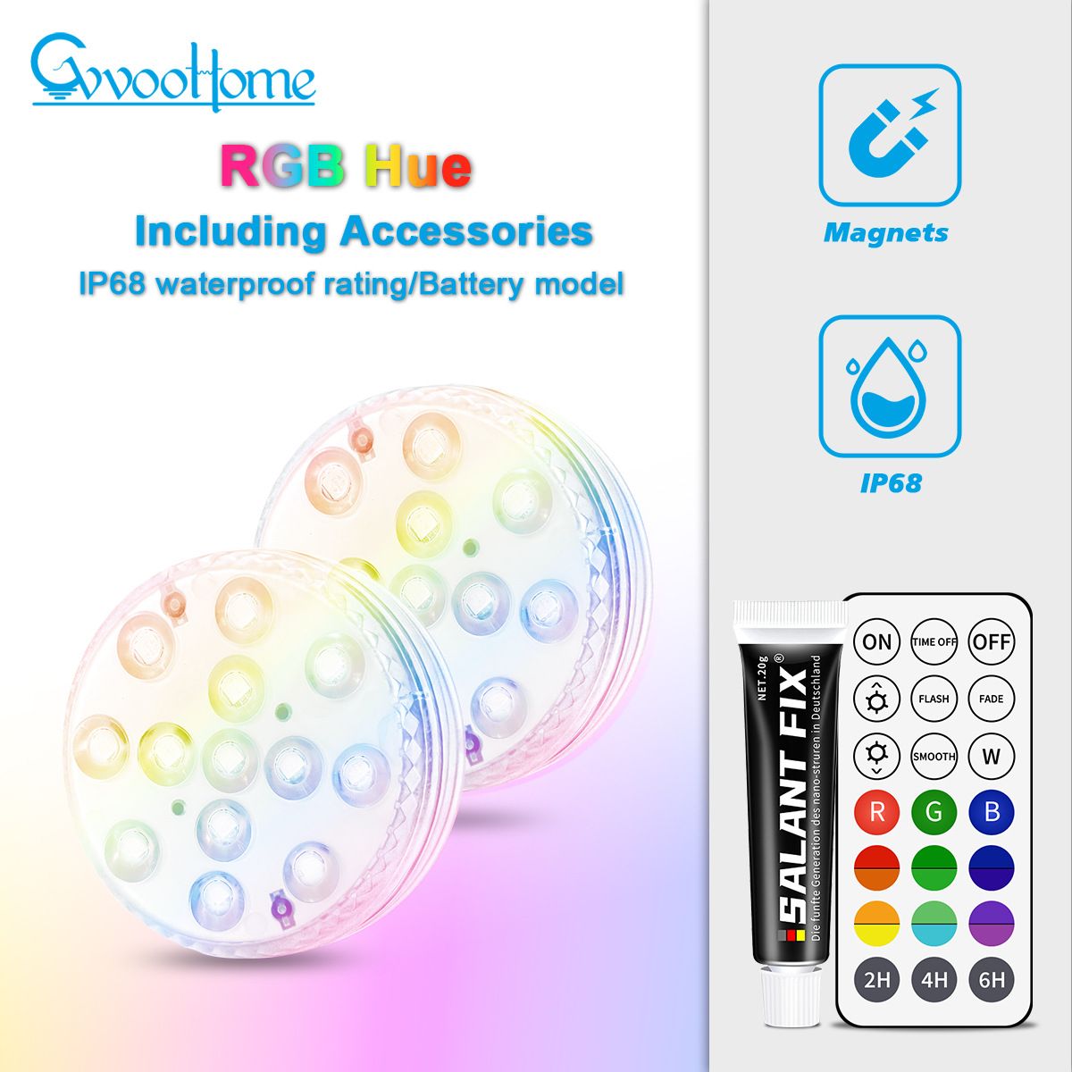 Battery Powered LED Pool Light RGB Magnetic Pool Wall Light With Long Battery Life_voghion.com