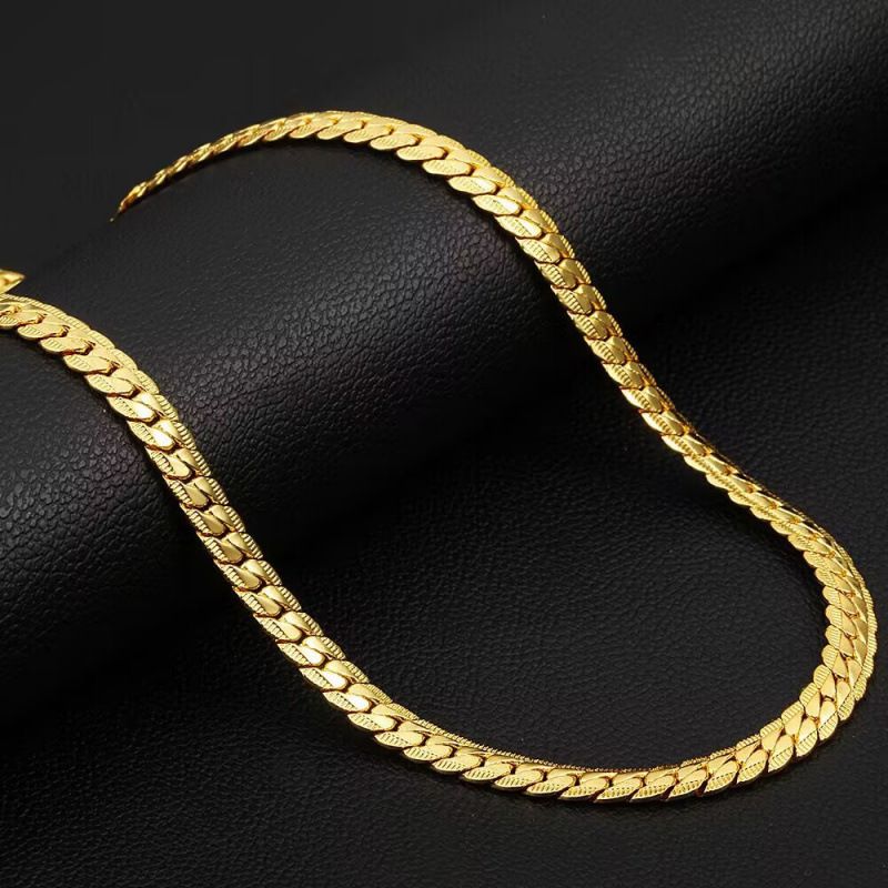 Titanium Steel Necklace Emed Cuban Chain Men's Wheat Spike Simple Fashion Gold Color Durable Versatile High-end Feel_voghion.com
