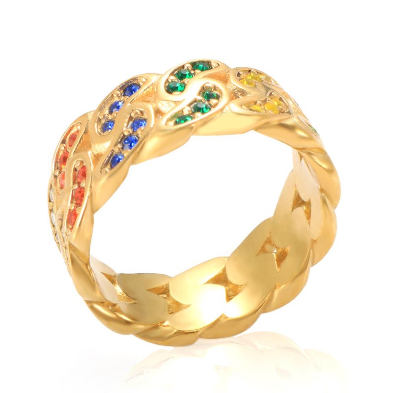 Hip Hop Cuban Chain Micro Pave Zirkonia Glänzender Ring für Mittel- und Zeigefinger Damen Trendy Edelstahl_voghion.com